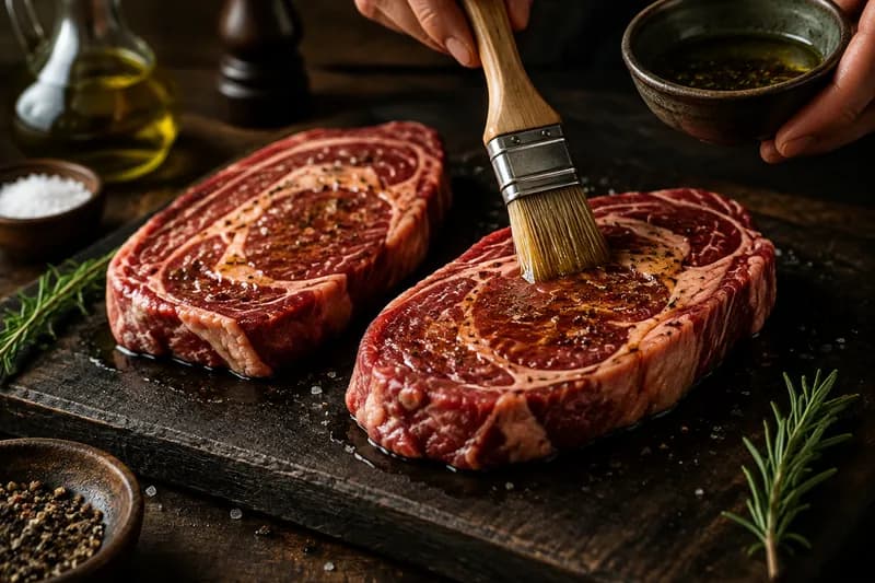 Steaks temperieren und ölen