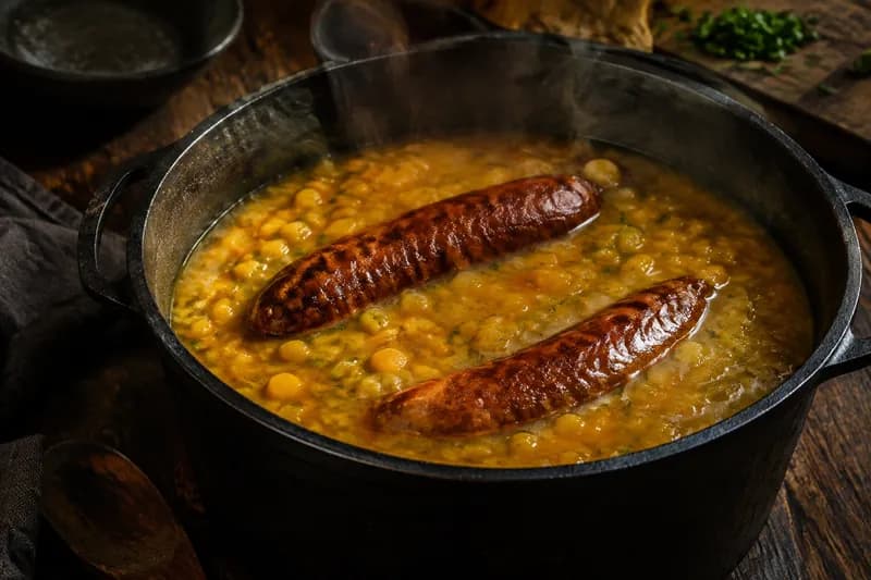 Wurst im Sud ziehen lassen