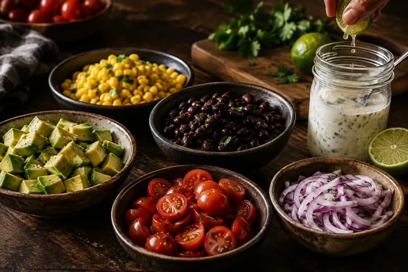 Dressing und Toppings vorbereiten