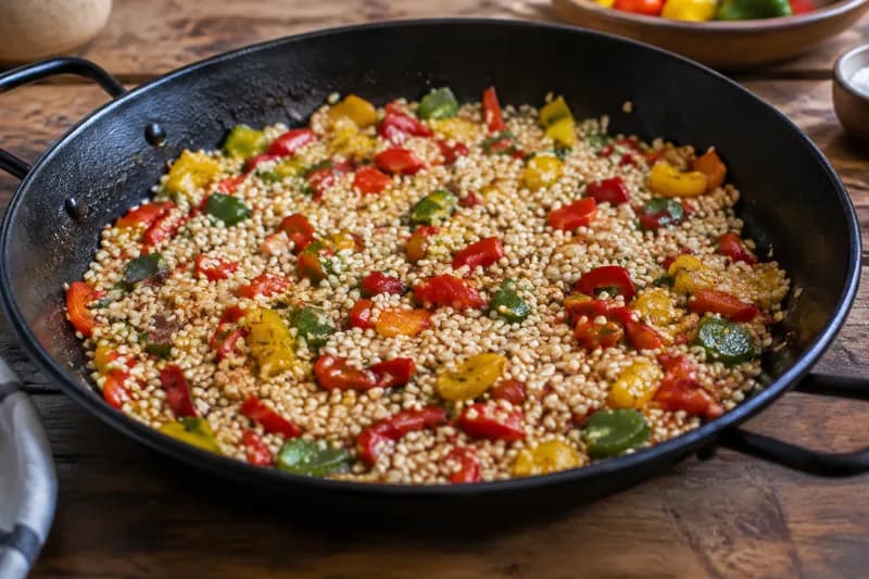 Reis und Paprika rösten
