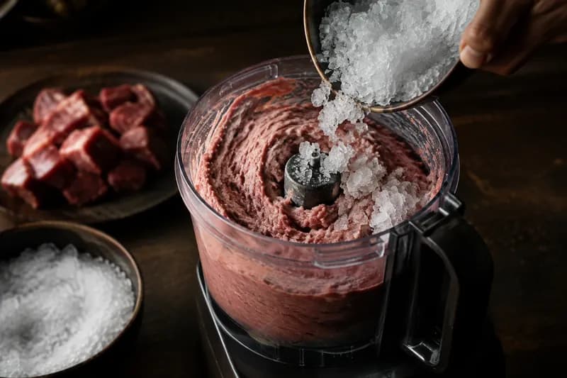 Brät mit Eis kuttern