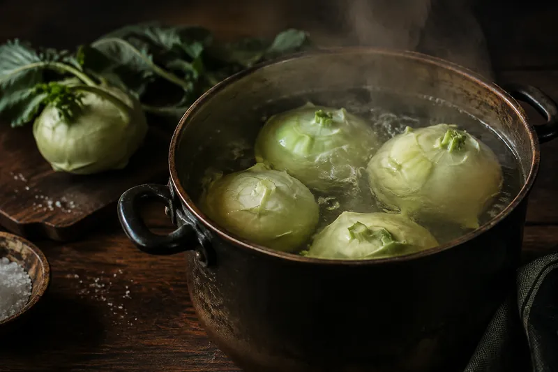 Risotto mit dem Kohlrabi-Inneren kochen
