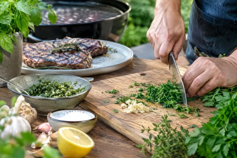 Kräutersauce rühren