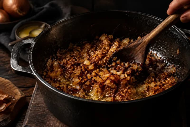 Fleisch vorbereiten und Zwiebeln rösten