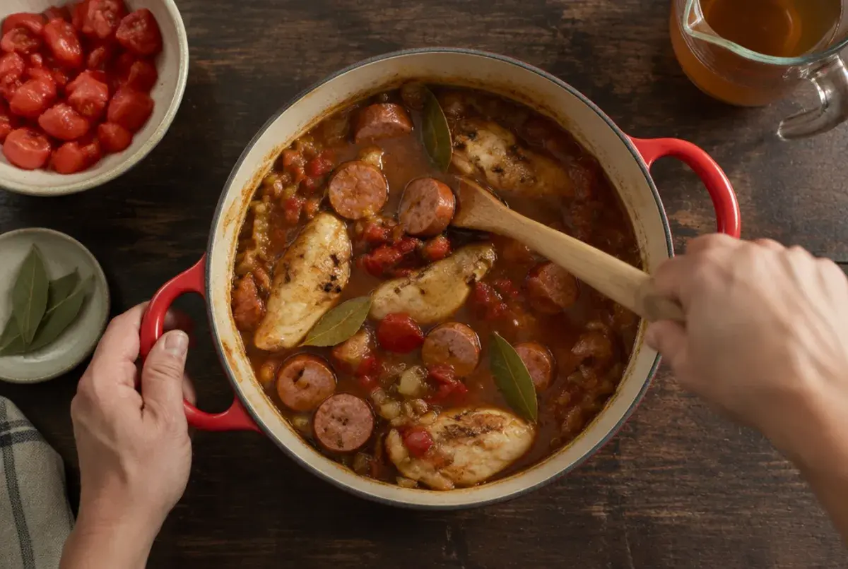 Tomaten und Bouillon zugeben