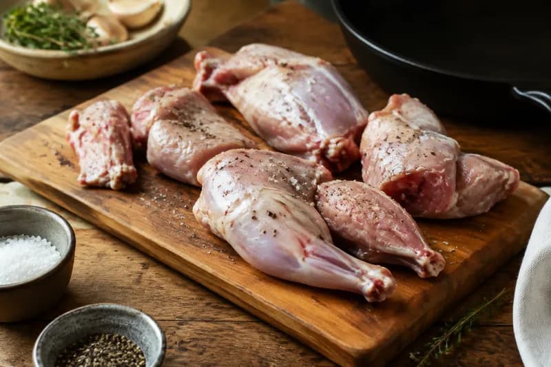 Kaninchen würzen und anbraten