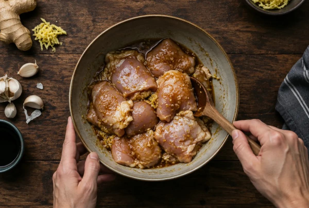 Poulet schneiden und marinieren