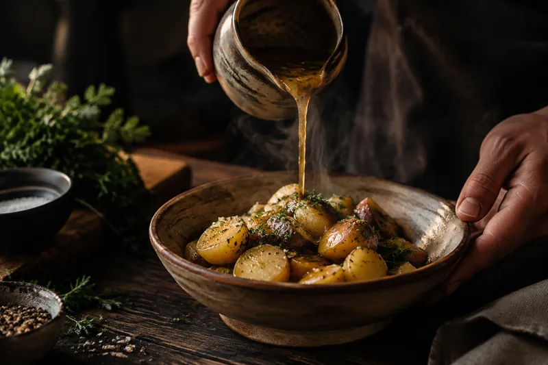 Sauce anrühren und Kartoffeln ziehen lassen