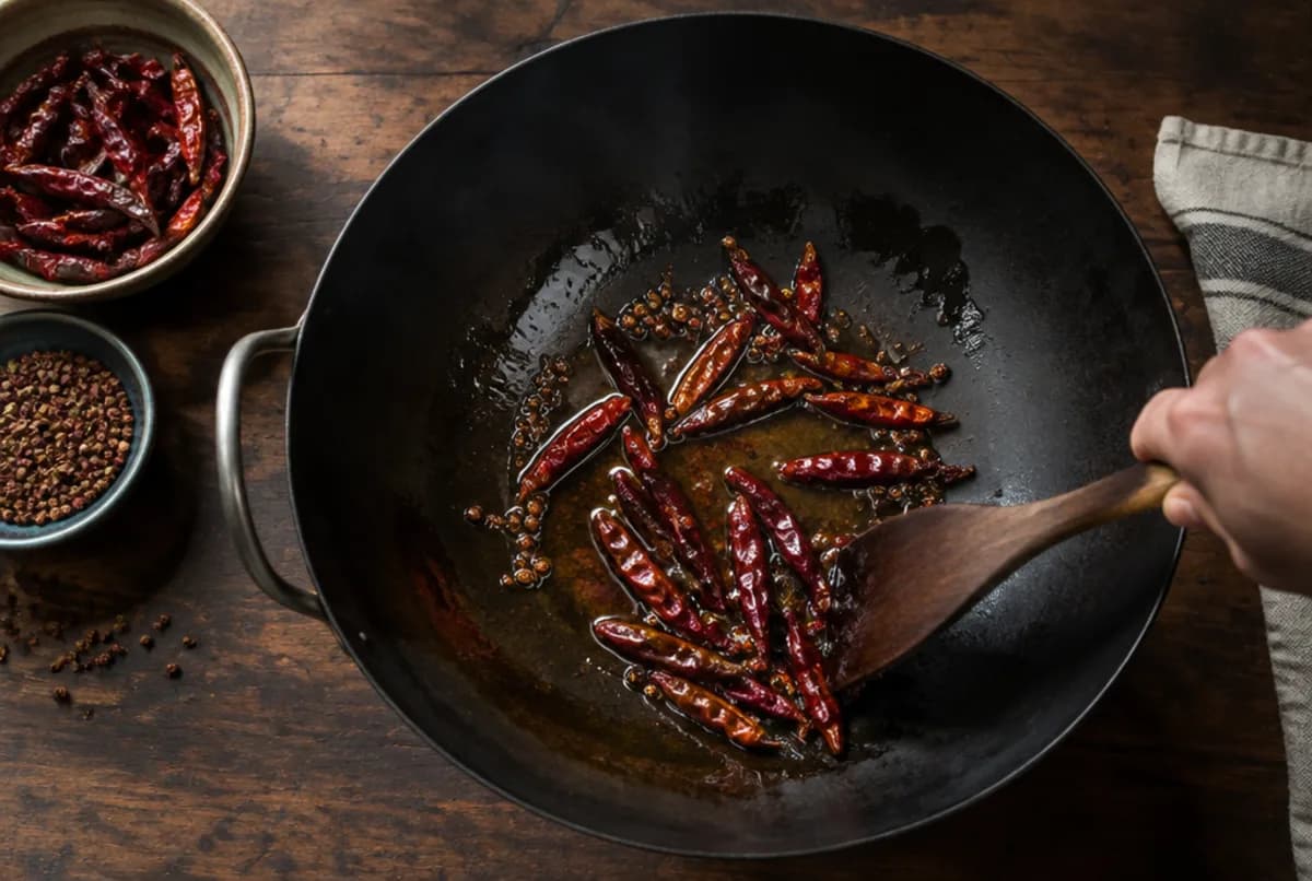 Chilis und Pfeffer rösten