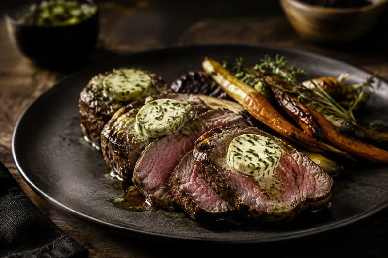 Ruhen und mit Kräuterbutter servieren