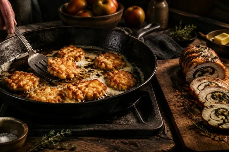 Apfelküchlein braten und servieren