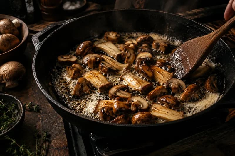 Pilze im Bratensatz braten