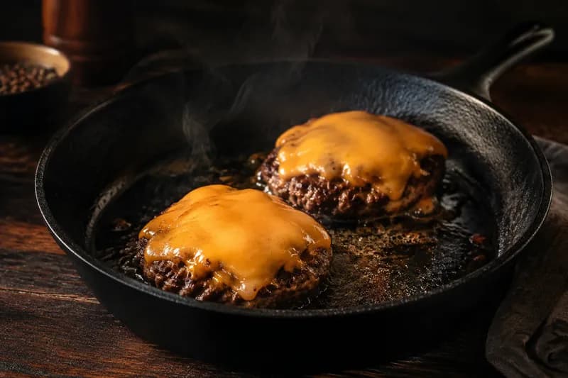 Patties braten und Cheddar schmelzen