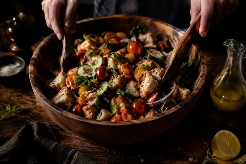 Vinaigrette und Salat mischen
