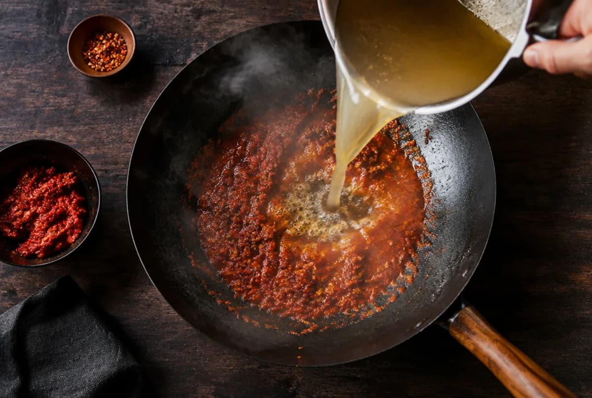 Mit Bouillon ablöschen