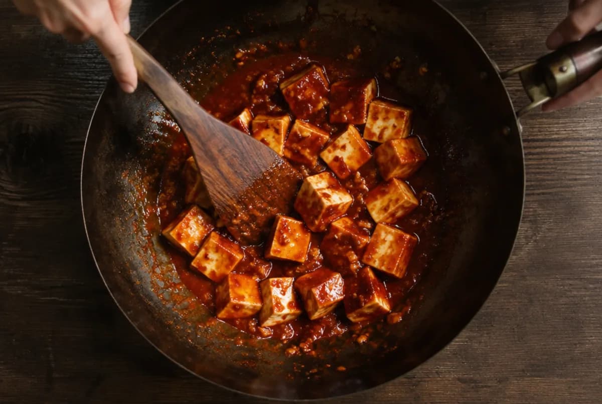 Tofu ziehen lassen und binden