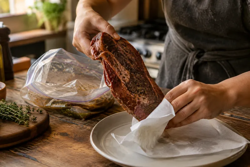 Abtropfen und trocknen vor dem Braten
