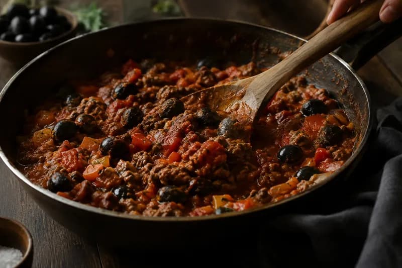 Hackfleisch zurück und Oliven