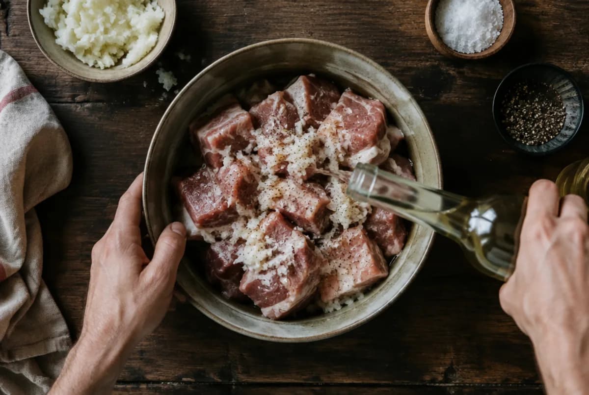 Fleisch schneiden und marinieren