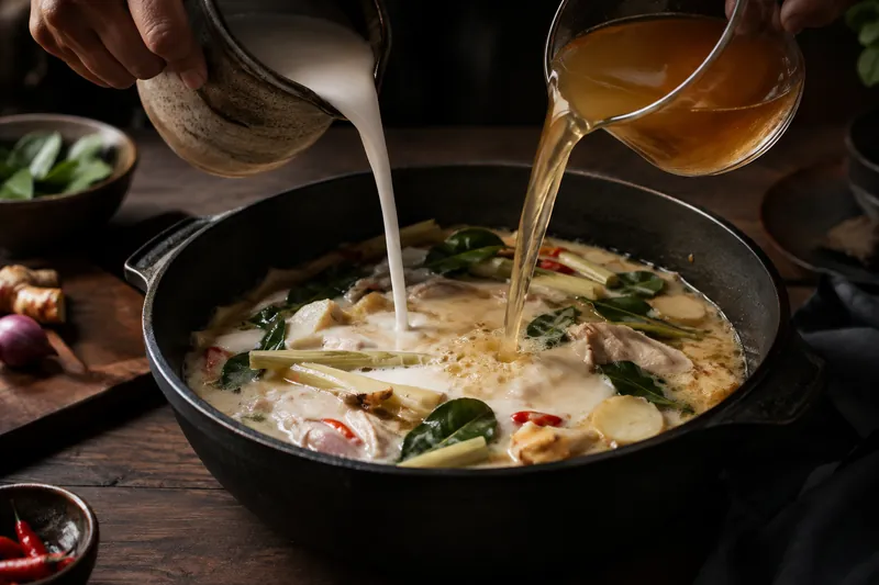 Kokos-Bouillon köcheln