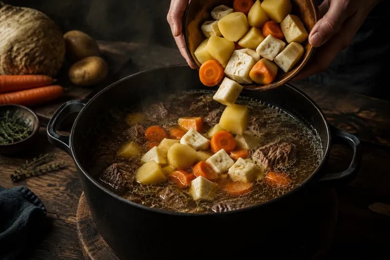 Kartoffeln und Gemüse zugeben