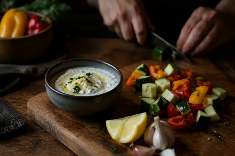 Joghurt-Sauce und Gemüse vorbereiten