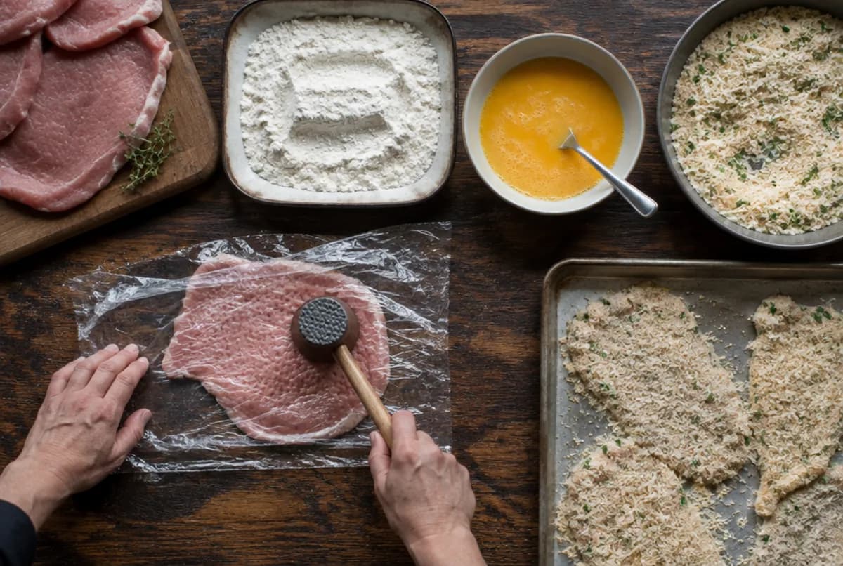 Schnitzel klopfen und panieren