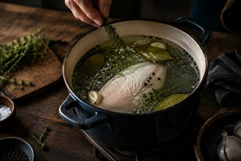 Poulet braten und zerzupfen