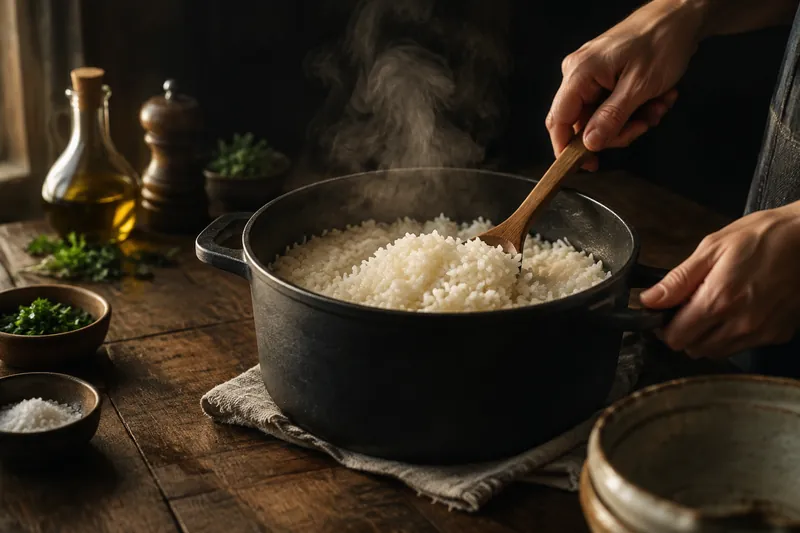 Reis kochen und Bowls füllen
