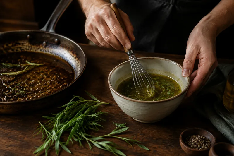 Estragon-Vinaigrette aus dem Bratfett