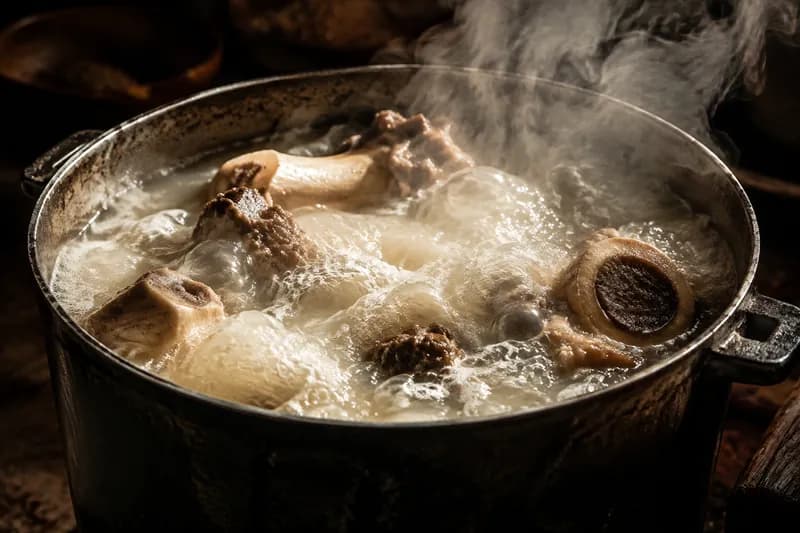 Paitan-Brühe sprudelnd kochen