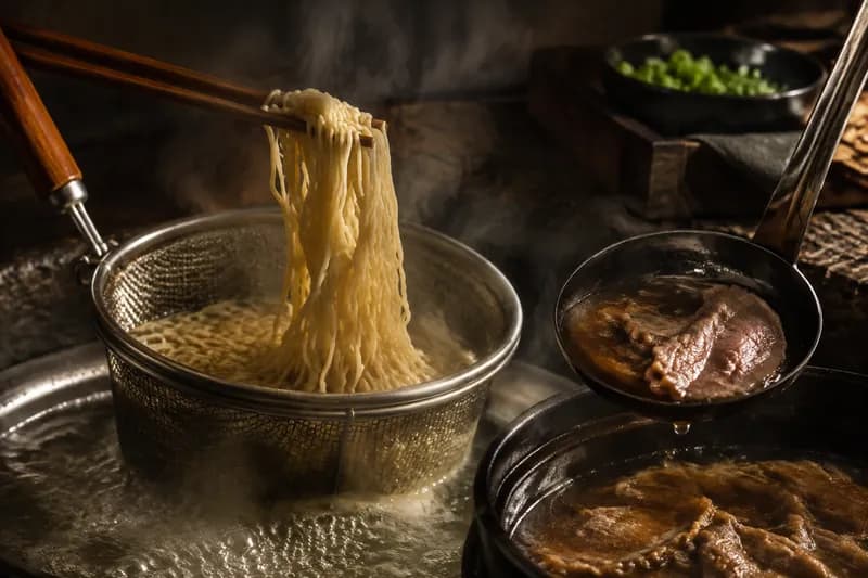 Fleisch und Nudeln