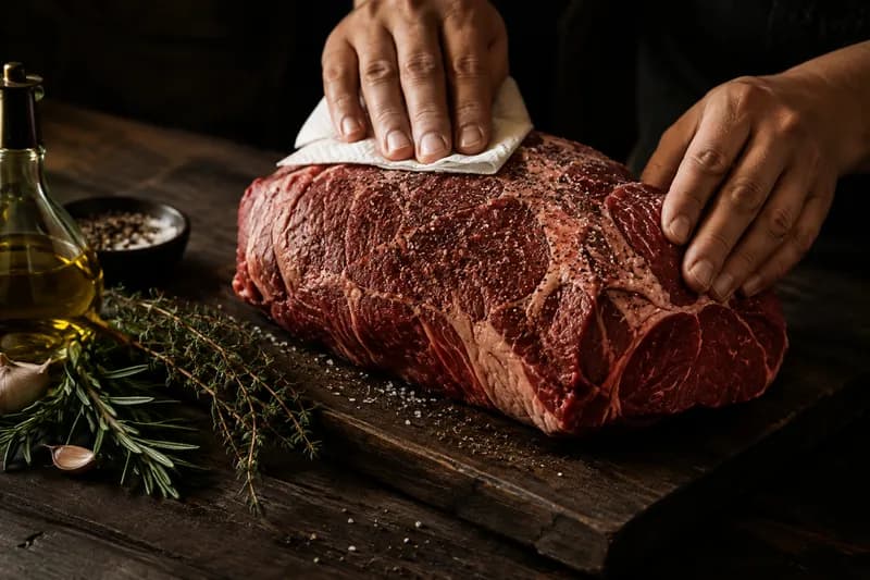 Braten temperieren und würzen
