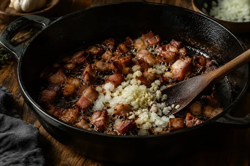 Speck und Zwiebeln anbraten