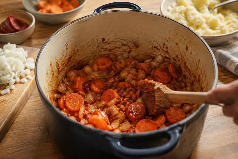 Gemüse und Tomatenpüree rösten