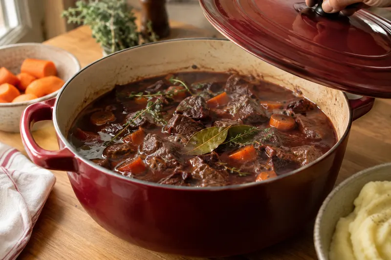 Mit Wein und Bouillon schmoren