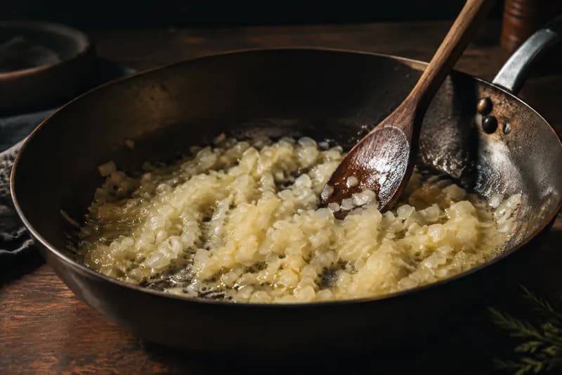 Bouillon heiss halten und anschwitzen