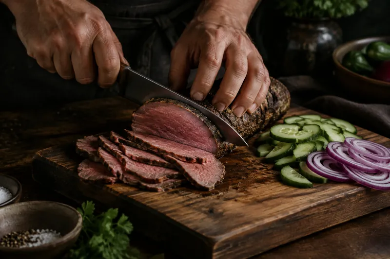 Fleisch und Gemüse schneiden