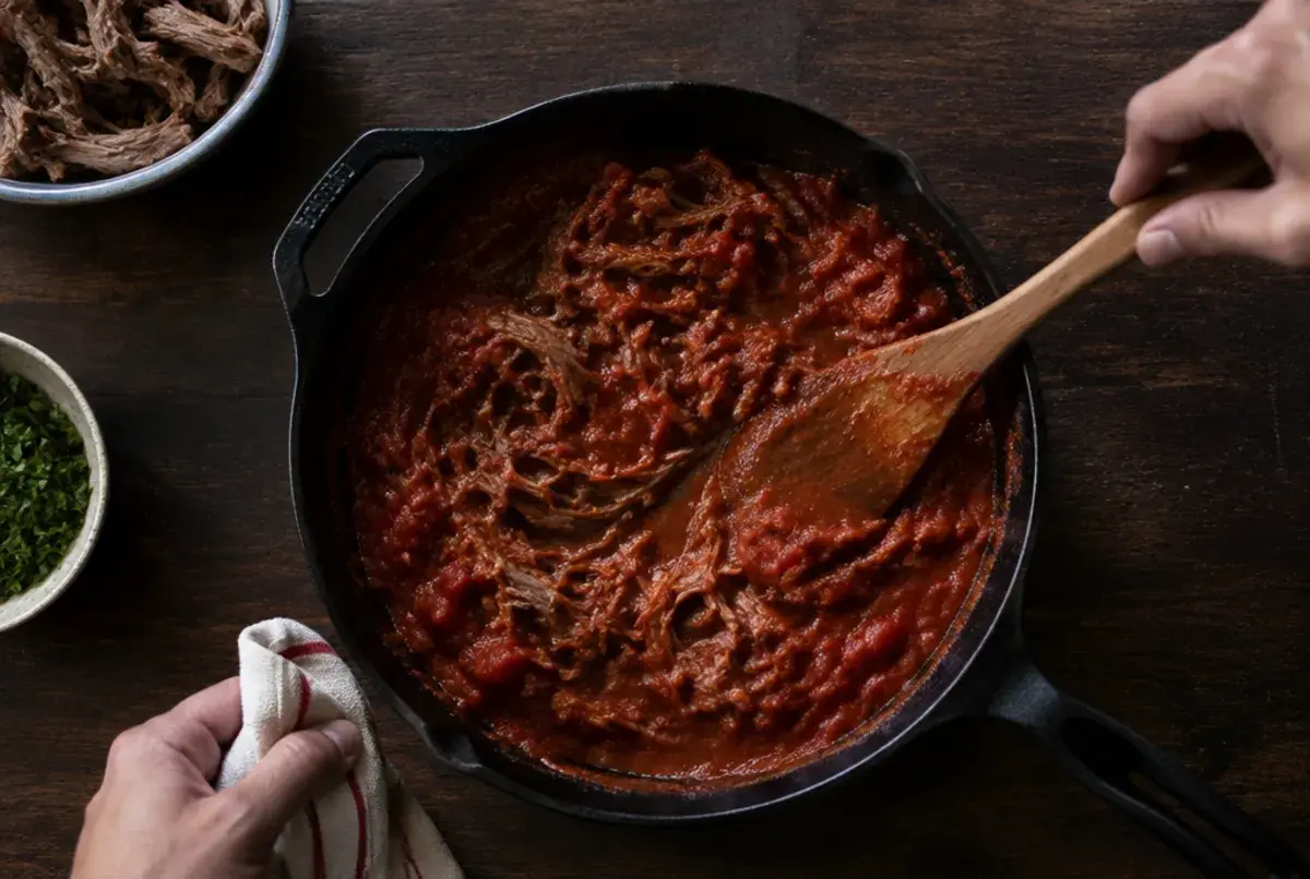 Fleisch in der Sauce schwenken