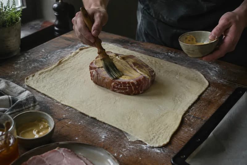Mit Senf bestreichen und einpacken