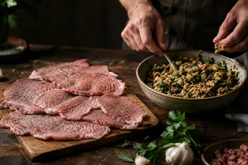Schnitzel klopfen und Füllung mischen