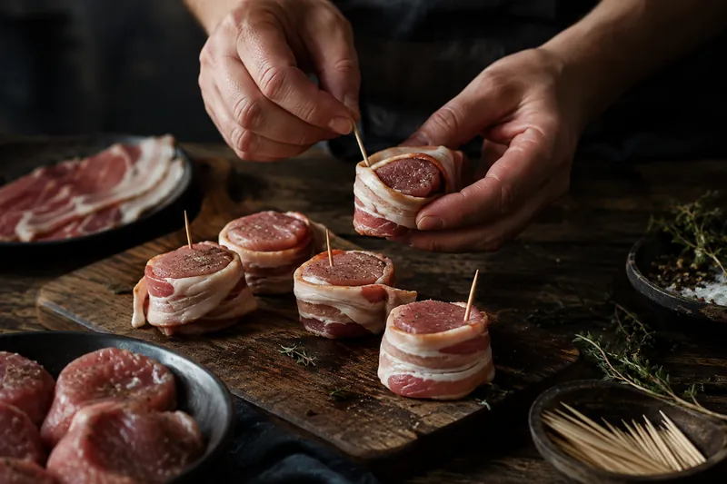 Medaillons in Speck wickeln