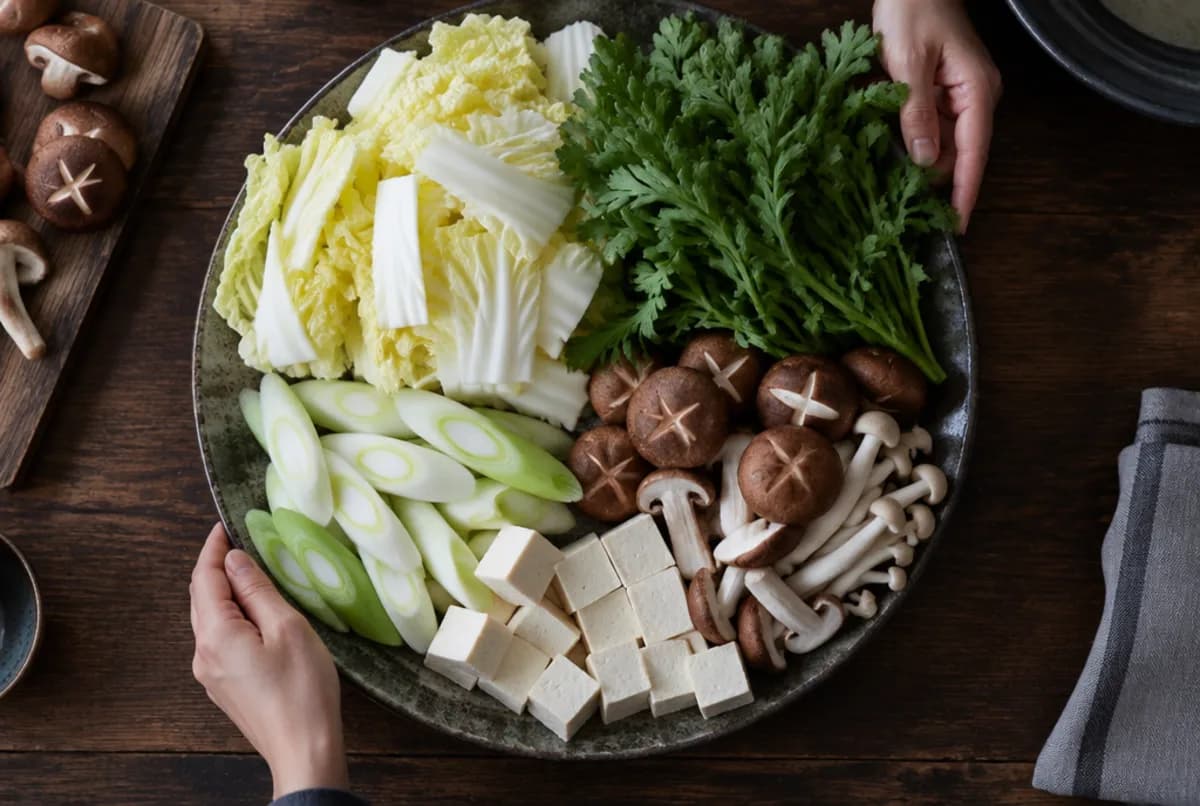 Gemüse und Tofu anrichten