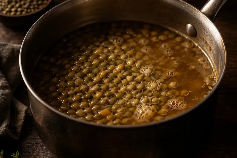 Linsen in Bouillon garen