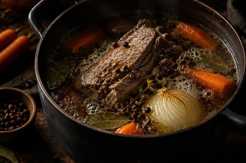 Sud ansetzen und Fleisch sieden