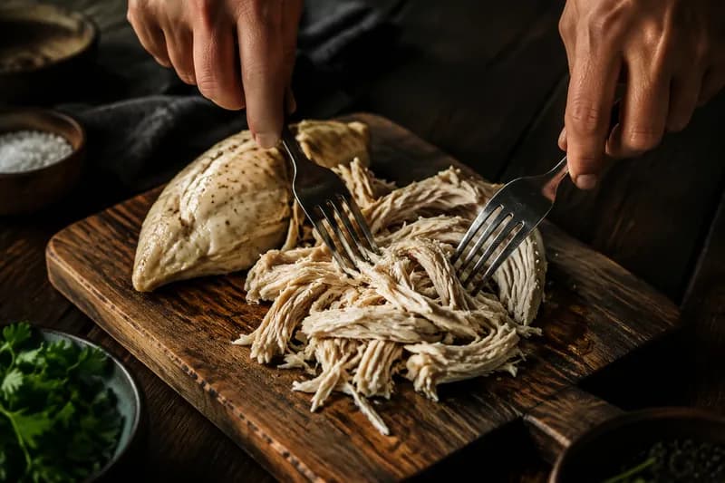 Poulet kochen und zupfen