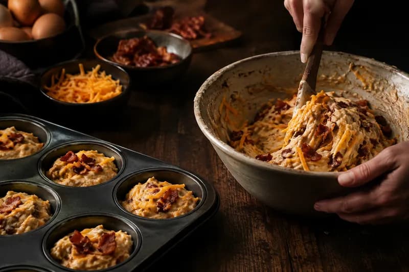 Speck, Käse und Schnittlauch unterheben