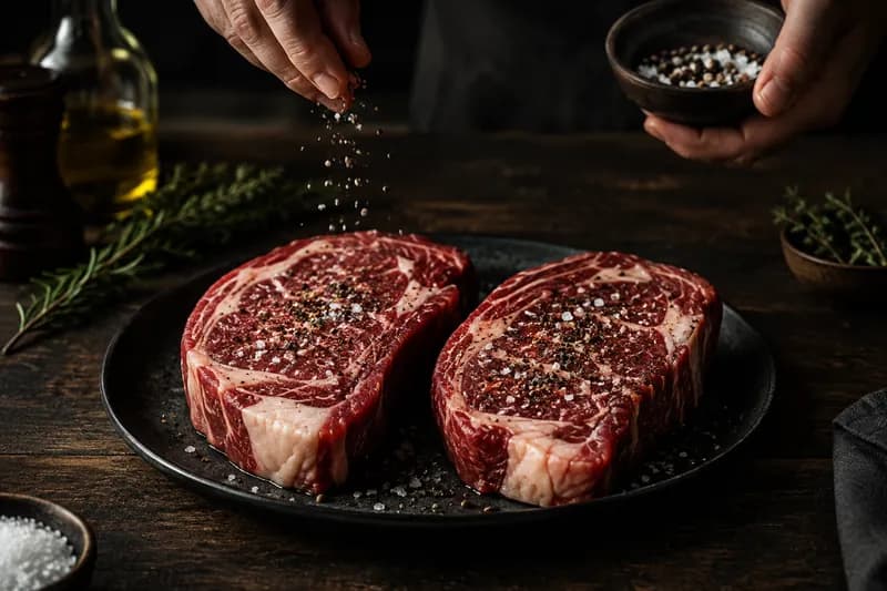 Steaks temperieren und würzen
