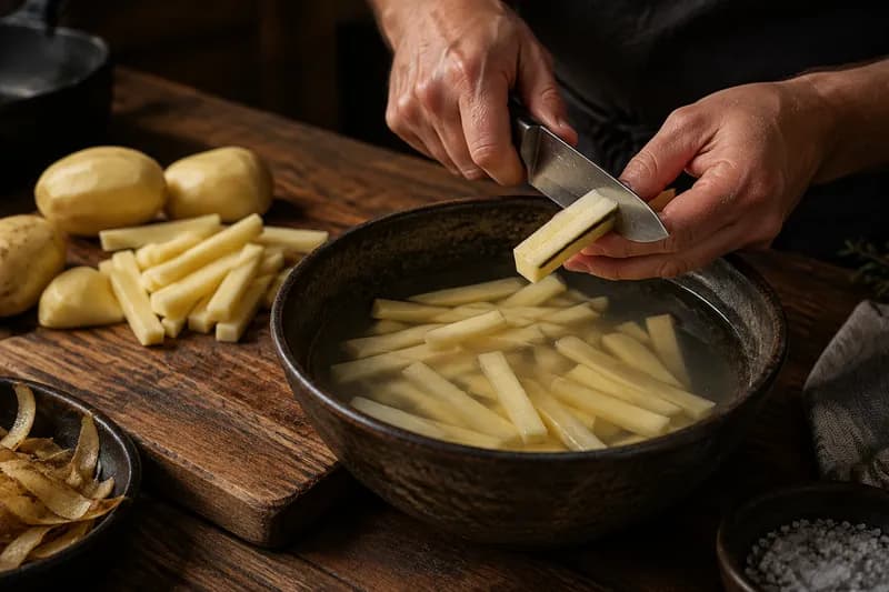 Pommes schneiden und wässern