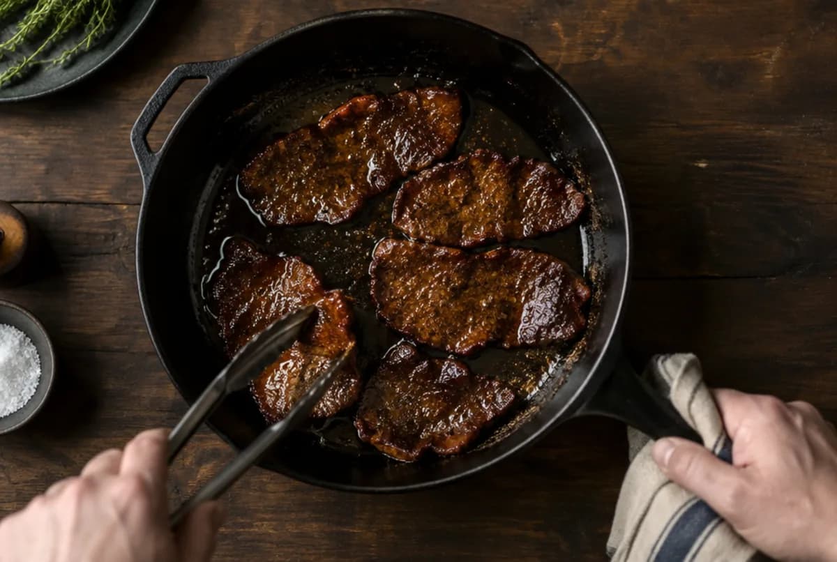 Pfanne erhitzen und Fleisch anbraten